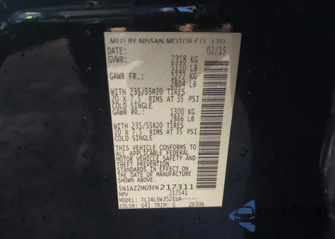 2015 Nissan Murano Platinum z USA, uszkodzony, nr VIN 5N1AZ2MG9FN217311